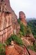 China: Visitors climbing in Danxiashan (Mount Danxia), north of Shaoguan, Guangdong Province